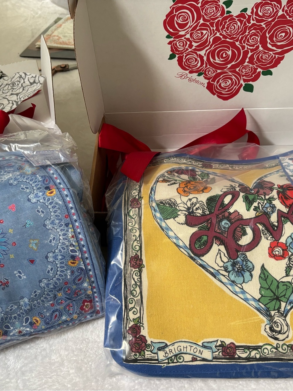Brighton Yellow & Blue Floral Heart Tote and bandanna small backpack - Picture 2 of 10